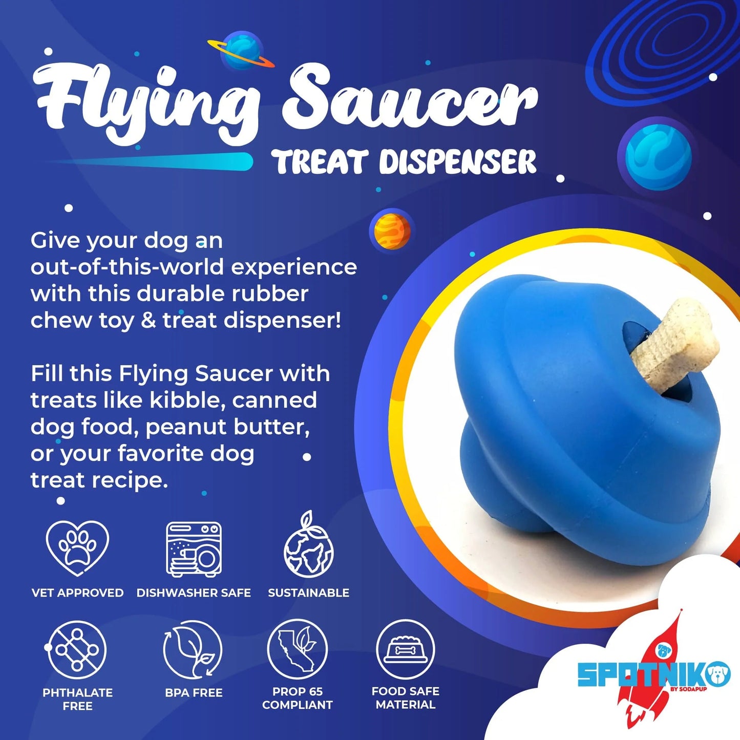 Sodapup Flying Saucer Durable Rubber Chew Toy & Treat Dispenser