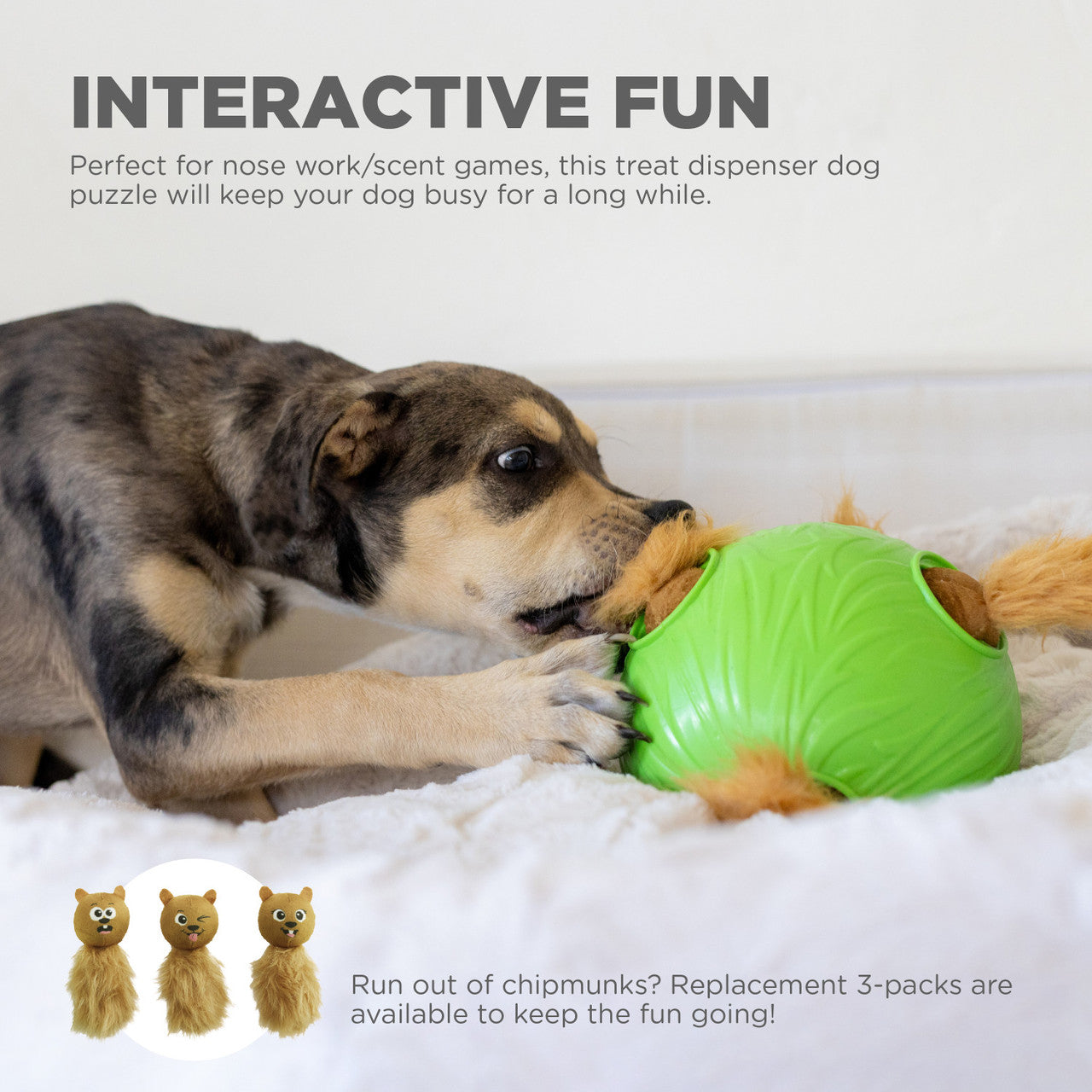 Outward Hound Dog Snuffle N' Treat Ball with 6 Plush Chipmunks